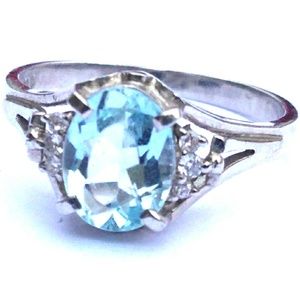 Solid Platinum Aquamarine Diamond Wedding Engagemet Ring VINTAGE ESTATE